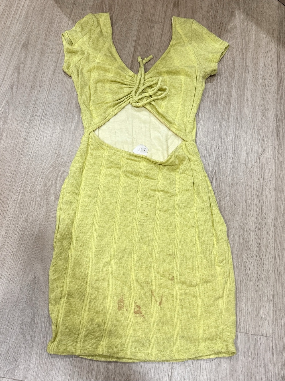 Yellow Scoop-Neck Ribbed Mini Dress - Picture 3 of 5